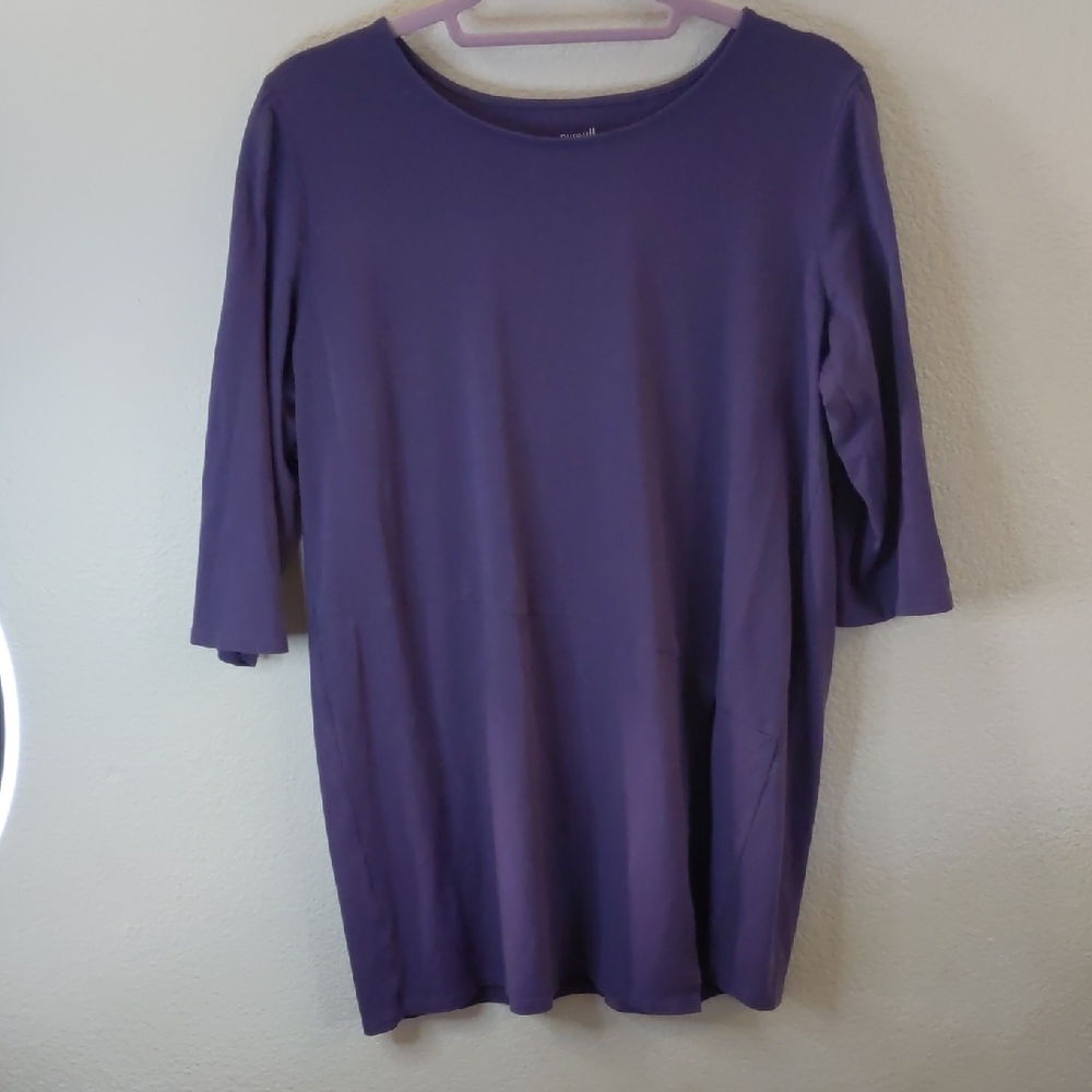 J. Jill Purple 3\4 Sleeve Women's Top Wrap Tunic Cotton Blend M Lagenlook Casual
